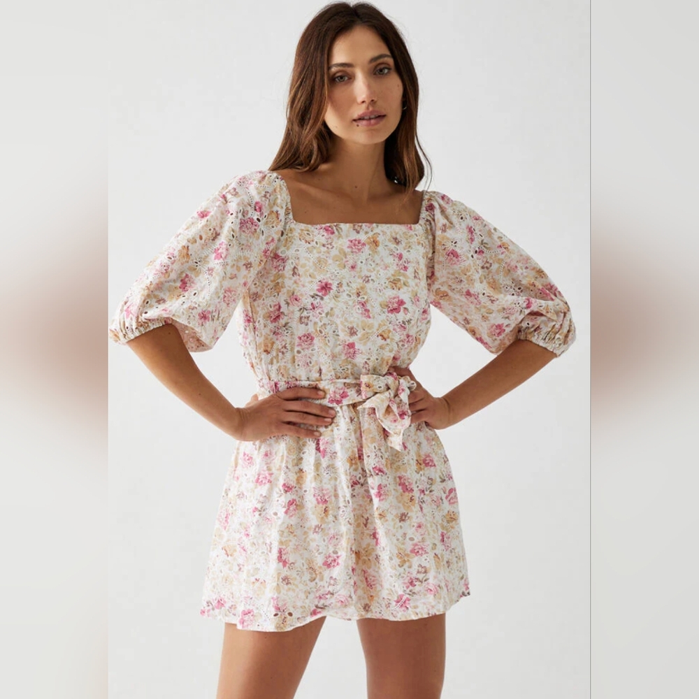 Minkpink Revolve Cecile Off Shoulder Mini Dress NWT Cotton square neck eyelet